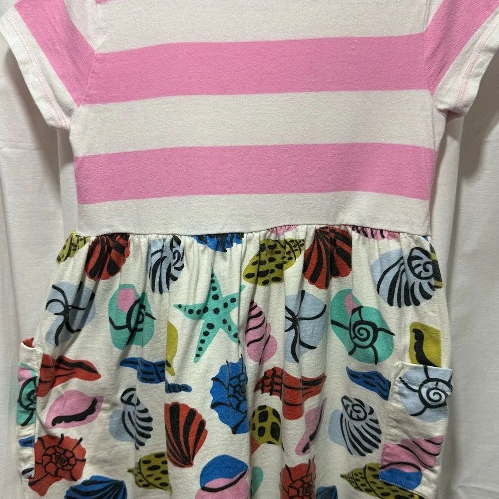 Hanna Andersson Pink & White Striped Short Sleeve Dress with Seashell Print